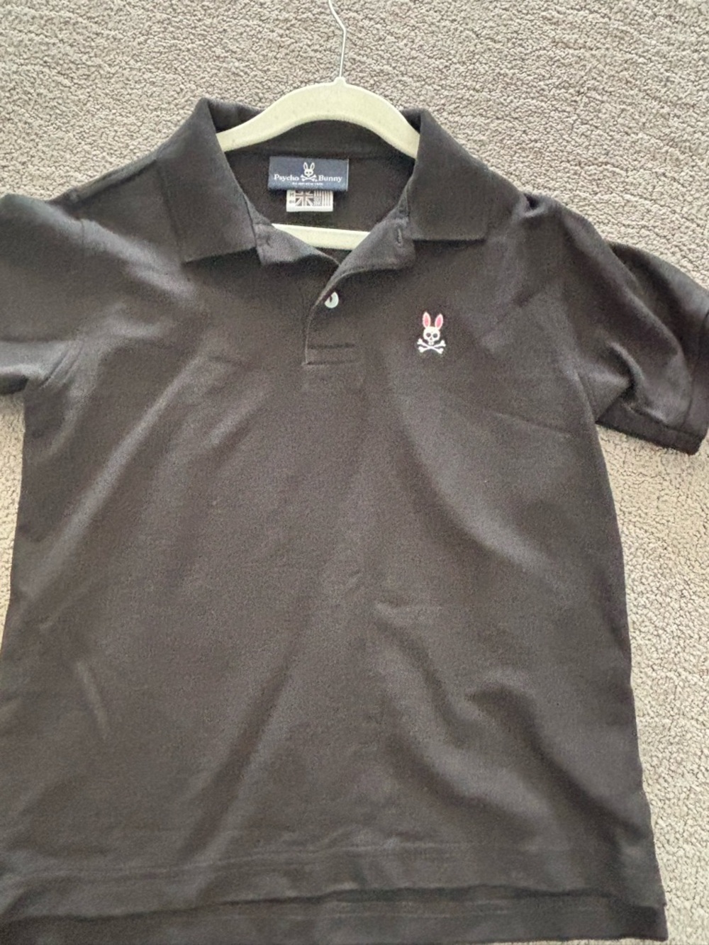Psycho Bunny Black Kids Polo with Pink Bunny Logo
